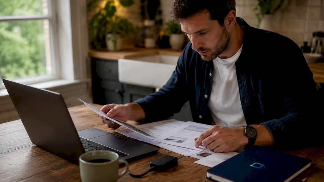 Person reviewing vehicle tracker and claim papers