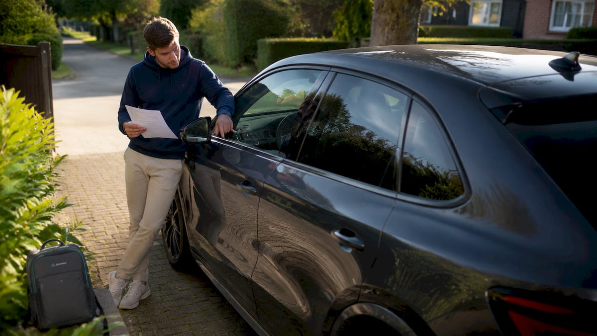 UK driver checking car tracker installation