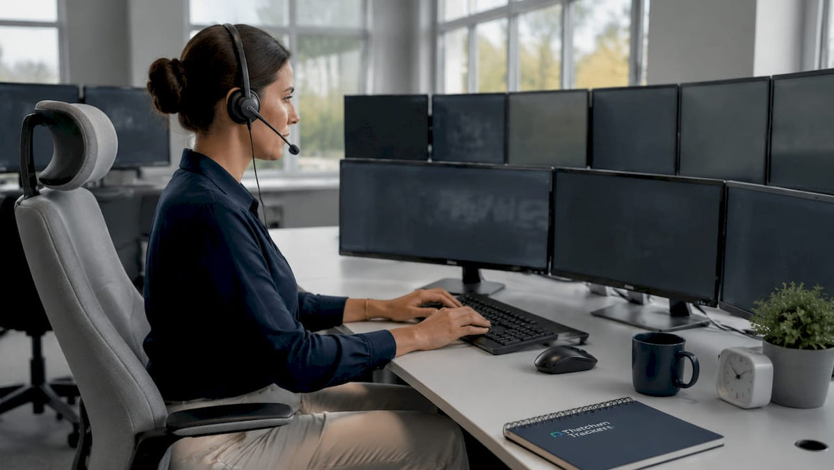 Vehicle monitoring centre operator at workstation