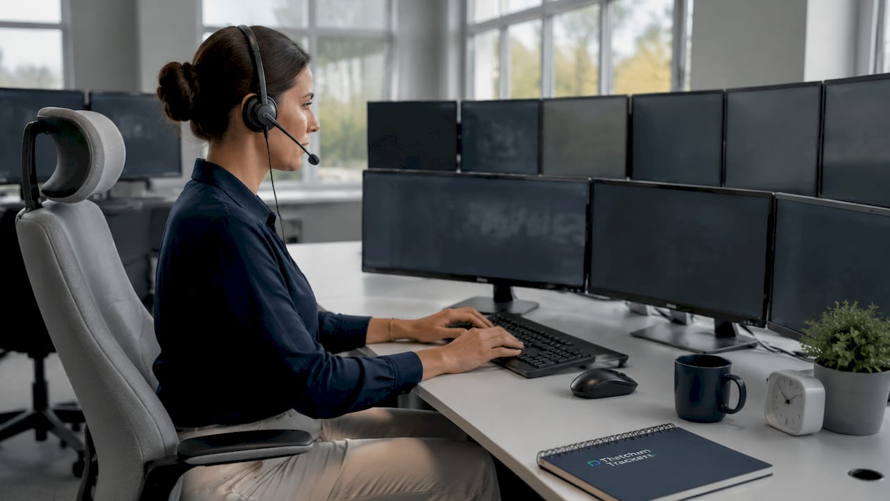 Vehicle monitoring centre operator at workstation