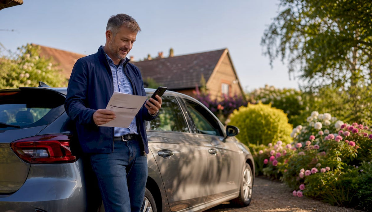 Man preparing for car tracker annual check outdoors