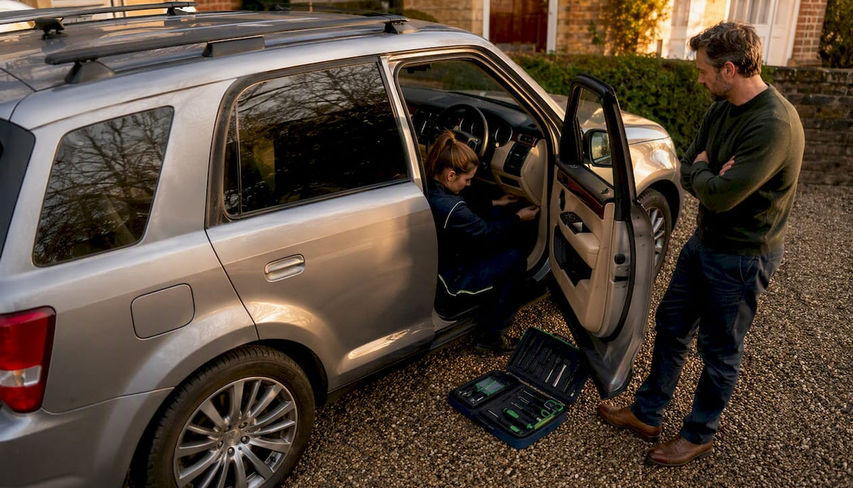 Professional installing Trackstar device inside vehicle