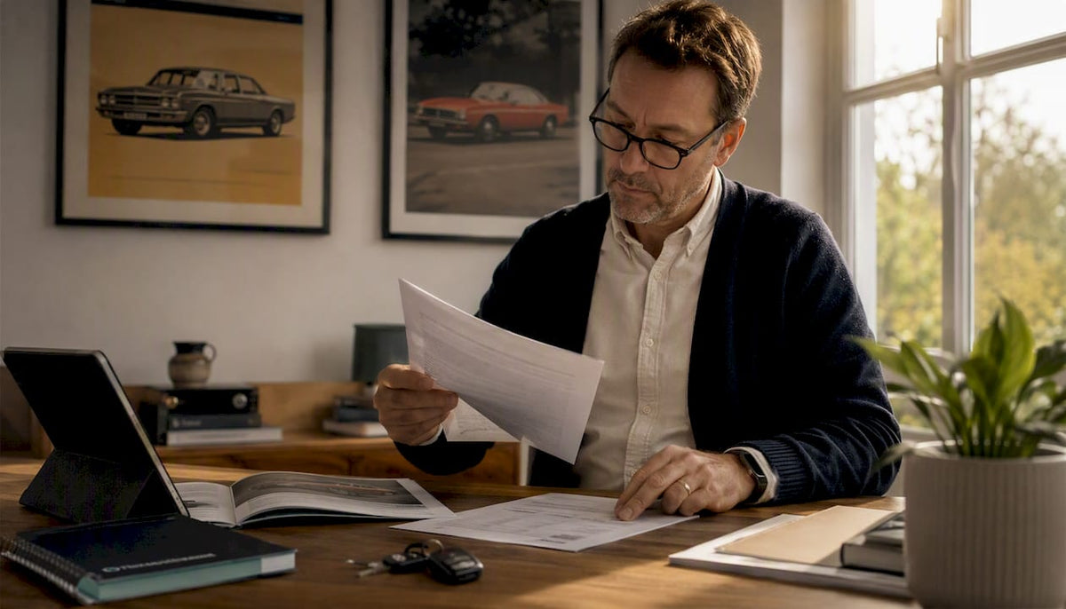 Man reviewing Thatcham tracker certification documents