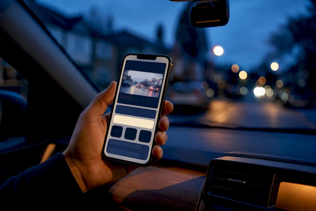 Driver reviewing backed-up dashcam footage