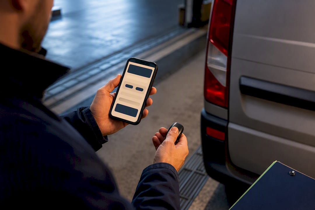 Fleet manager checking vehicle tracker status