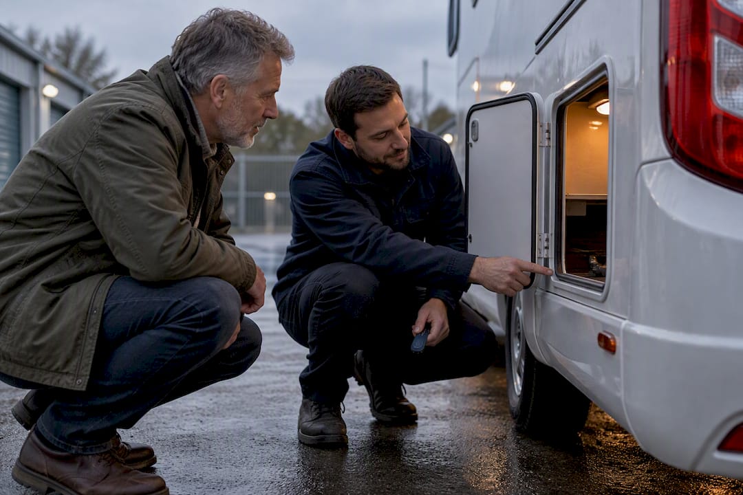Owner discussing motorhome tracker installation