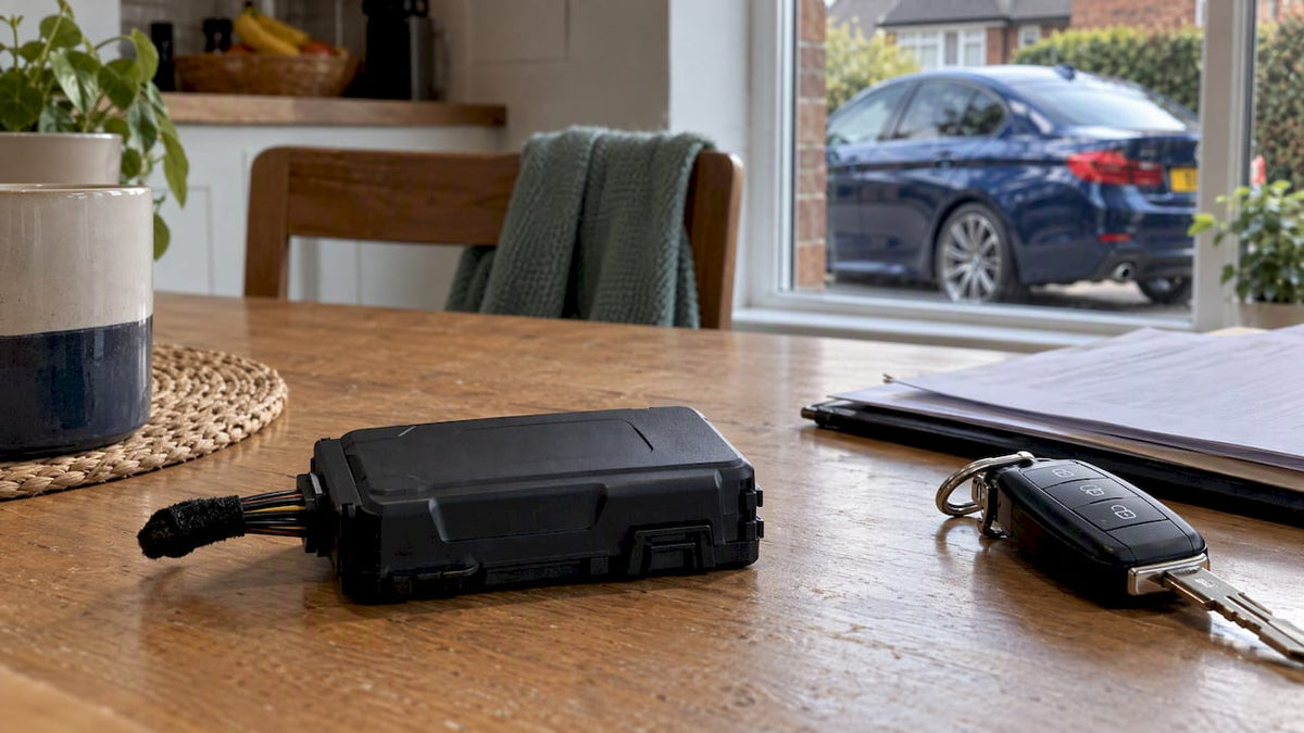 Thatcham S7 tracker beside insurance papers