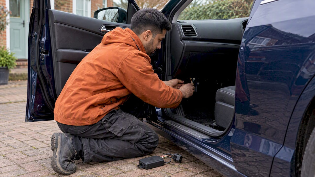Engineer fitting a Thatcham S7 tracker